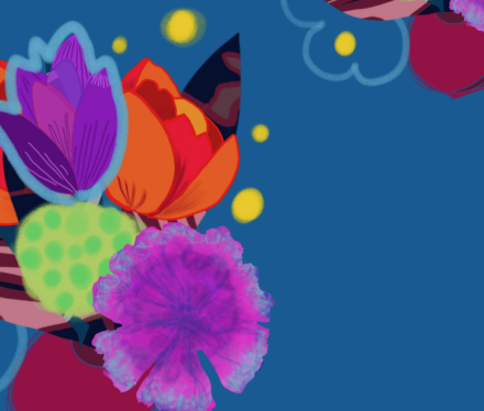 An illustration of very colourful imaginary flowers