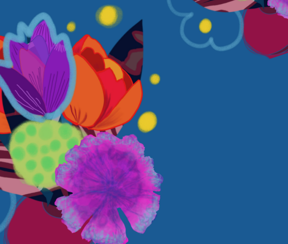 An illustration of very colourful imaginary flowers